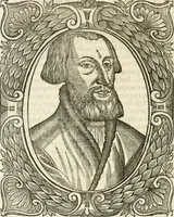 An illustration from Icones, id est, Verae imagines virorvm doctrina simvl et pietate illvstrivm, qvorvm praecipuè ministerio partim bonarum literarum studia sunt restituta, partim vera religio in variis orbis christiani regionibus, nostra patrúmque memoria fuit instaurata: additis eorundem vitae & operae descriptionibus, quibus adiectae sunt nonnullae picturae quas emblemata vocant (1580)
