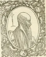 An illustration from Icones, id est, Verae imagines virorvm doctrina simvl et pietate illvstrivm, qvorvm praecipuè ministerio partim bonarum literarum studia sunt restituta, partim vera religio in variis orbis christiani regionibus, nostra patrúmque memoria fuit instaurata: additis eorundem vitae & operae descriptionibus, quibus adiectae sunt nonnullae picturae quas emblemata vocant (1580)