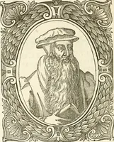 An illustration from Icones, id est, Verae imagines virorvm doctrina simvl et pietate illvstrivm, qvorvm praecipuè ministerio partim bonarum literarum studia sunt restituta, partim vera religio in variis orbis christiani regionibus, nostra patrúmque memoria fuit instaurata: additis eorundem vitae & operae descriptionibus, quibus adiectae sunt nonnullae picturae quas emblemata vocant (1580)