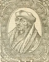 An illustration from Icones, id est, Verae imagines virorvm doctrina simvl et pietate illvstrivm, qvorvm praecipuè ministerio partim bonarum literarum studia sunt restituta, partim vera religio in variis orbis christiani regionibus, nostra patrúmque memoria fuit instaurata: additis eorundem vitae & operae descriptionibus, quibus adiectae sunt nonnullae picturae quas emblemata vocant (1580)