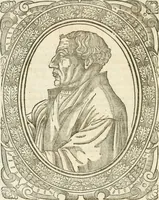 An illustration from Icones, id est, Verae imagines virorvm doctrina simvl et pietate illvstrivm, qvorvm praecipuè ministerio partim bonarum literarum studia sunt restituta, partim vera religio in variis orbis christiani regionibus, nostra patrúmque memoria fuit instaurata: additis eorundem vitae & operae descriptionibus, quibus adiectae sunt nonnullae picturae quas emblemata vocant (1580)