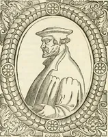 An illustration from Icones, id est, Verae imagines virorvm doctrina simvl et pietate illvstrivm, qvorvm praecipuè ministerio partim bonarum literarum studia sunt restituta, partim vera religio in variis orbis christiani regionibus, nostra patrúmque memoria fuit instaurata: additis eorundem vitae & operae descriptionibus, quibus adiectae sunt nonnullae picturae quas emblemata vocant (1580)