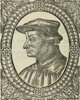 An illustration from Icones, id est, Verae imagines virorum doctrina simul et pietate illustrium, : quorum praecipuè ministerio partim bonarum literarum studia sunt restituta, partim vera religio in variis orbis Christiani regionibus, nostra patrúmque memoria fuit instaurata : additis eorundem vitae & operae descriptionibus, quibus adiectae sunt nonnullae picturae quas emblemata vocant. (1580)