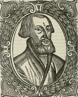 An illustration from Icones, id est, Verae imagines virorum doctrina simul et pietate illustrium, : quorum praecipuè ministerio partim bonarum literarum studia sunt restituta, partim vera religio in variis orbis Christiani regionibus, nostra patrúmque memoria fuit instaurata : additis eorundem vitae & operae descriptionibus, quibus adiectae sunt nonnullae picturae quas emblemata vocant. (1580)
