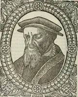 An illustration from Icones, id est, Verae imagines virorum doctrina simul et pietate illustrium, : quorum praecipuè ministerio partim bonarum literarum studia sunt restituta, partim vera religio in variis orbis Christiani regionibus, nostra patrúmque memoria fuit instaurata : additis eorundem vitae & operae descriptionibus, quibus adiectae sunt nonnullae picturae quas emblemata vocant. (1580)