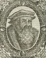 An illustration from Icones, id est, Verae imagines virorum doctrina simul et pietate illustrium, : quorum praecipuè ministerio partim bonarum literarum studia sunt restituta, partim vera religio in variis orbis Christiani regionibus, nostra patrúmque memoria fuit instaurata : additis eorundem vitae & operae descriptionibus, quibus adiectae sunt nonnullae picturae quas emblemata vocant. (1580)