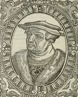 An illustration from Icones, id est, Verae imagines virorum doctrina simul et pietate illustrium, : quorum praecipuè ministerio partim bonarum literarum studia sunt restituta, partim vera religio in variis orbis Christiani regionibus, nostra patrúmque memoria fuit instaurata : additis eorundem vitae & operae descriptionibus, quibus adiectae sunt nonnullae picturae quas emblemata vocant. (1580)