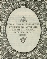 An illustration from Icones, id est, Verae imagines virorum doctrina simul et pietate illustrium, : quorum praecipuè ministerio partim bonarum literarum studia sunt restituta, partim vera religio in variis orbis Christiani regionibus, nostra patrúmque memoria fuit instaurata : additis eorundem vitae & operae descriptionibus, quibus adiectae sunt nonnullae picturae quas emblemata vocant. (1580)