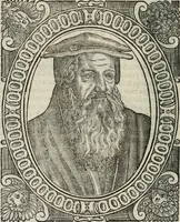 An illustration from Icones, id est, Verae imagines virorum doctrina simul et pietate illustrium, : quorum praecipuè ministerio partim bonarum literarum studia sunt restituta, partim vera religio in variis orbis Christiani regionibus, nostra patrúmque memoria fuit instaurata : additis eorundem vitae & operae descriptionibus, quibus adiectae sunt nonnullae picturae quas emblemata vocant. (1580)