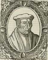 An illustration from Icones, id est, Verae imagines virorum doctrina simul et pietate illustrium, : quorum praecipuè ministerio partim bonarum literarum studia sunt restituta, partim vera religio in variis orbis Christiani regionibus, nostra patrúmque memoria fuit instaurata : additis eorundem vitae & operae descriptionibus, quibus adiectae sunt nonnullae picturae quas emblemata vocant. (1580)