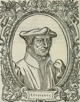 An illustration from Icones, id est, Verae imagines virorum doctrina simul et pietate illustrium, : quorum praecipuè ministerio partim bonarum literarum studia sunt restituta, partim vera religio in variis orbis Christiani regionibus, nostra patrúmque memoria fuit instaurata : additis eorundem vitae & operae descriptionibus, quibus adiectae sunt nonnullae picturae quas emblemata vocant. (1580)