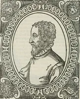 An illustration from Icones, id est, Verae imagines virorum doctrina simul et pietate illustrium, : quorum praecipuè ministerio partim bonarum literarum studia sunt restituta, partim vera religio in variis orbis Christiani regionibus, nostra patrúmque memoria fuit instaurata : additis eorundem vitae & operae descriptionibus, quibus adiectae sunt nonnullae picturae quas emblemata vocant. (1580)