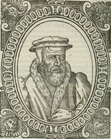 An illustration from Icones, id est, Verae imagines virorum doctrina simul et pietate illustrium, : quorum praecipuè ministerio partim bonarum literarum studia sunt restituta, partim vera religio in variis orbis Christiani regionibus, nostra patrúmque memoria fuit instaurata : additis eorundem vitae & operae descriptionibus, quibus adiectae sunt nonnullae picturae quas emblemata vocant. (1580)