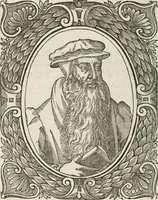 An illustration from Icones, id est, Verae imagines virorum doctrina simul et pietate illustrium, : quorum praecipuè ministerio partim bonarum literarum studia sunt restituta, partim vera religio in variis orbis Christiani regionibus, nostra patrúmque memoria fuit instaurata : additis eorundem vitae & operae descriptionibus, quibus adiectae sunt nonnullae picturae quas emblemata vocant. (1580)