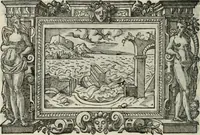 An illustration from Icones, id est, Verae imagines virorum doctrina simul et pietate illustrium, : quorum praecipuè ministerio partim bonarum literarum studia sunt restituta, partim vera religio in variis orbis Christiani regionibus, nostra patrúmque memoria fuit instaurata : additis eorundem vitae & operae descriptionibus, quibus adiectae sunt nonnullae picturae quas emblemata vocant. (1580)