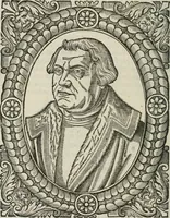 An illustration from Icones, id est, Verae imagines virorum doctrina simul et pietate illustrium, : quorum praecipuè ministerio partim bonarum literarum studia sunt restituta, partim vera religio in variis orbis Christiani regionibus, nostra patrúmque memoria fuit instaurata : additis eorundem vitae & operae descriptionibus, quibus adiectae sunt nonnullae picturae quas emblemata vocant. (1580)