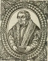 An illustration from Icones, id est, Verae imagines virorum doctrina simul et pietate illustrium, : quorum praecipuè ministerio partim bonarum literarum studia sunt restituta, partim vera religio in variis orbis Christiani regionibus, nostra patrúmque memoria fuit instaurata : additis eorundem vitae & operae descriptionibus, quibus adiectae sunt nonnullae picturae quas emblemata vocant. (1580)