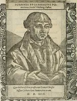 An illustration from Icones, id est, Verae imagines virorum doctrina simul et pietate illustrium, : quorum praecipuè ministerio partim bonarum literarum studia sunt restituta, partim vera religio in variis orbis Christiani regionibus, nostra patrúmque memoria fuit instaurata : additis eorundem vitae & operae descriptionibus, quibus adiectae sunt nonnullae picturae quas emblemata vocant. (1580)
