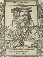 An illustration from Icones, id est, Verae imagines virorum doctrina simul et pietate illustrium, : quorum praecipuè ministerio partim bonarum literarum studia sunt restituta, partim vera religio in variis orbis Christiani regionibus, nostra patrúmque memoria fuit instaurata : additis eorundem vitae & operae descriptionibus, quibus adiectae sunt nonnullae picturae quas emblemata vocant. (1580)
