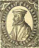 An illustration from Icones, id est verae imagines virorum doctrina simul et pietate illustrium, quorum praecipuè ministerio partim bonarum literarum studia sunt restituta, partim vera religio in variis orbis Christiani regionibus, nostra patrúmque memoria fuit instaurata: additis eorundem vitae & operae descriptionibus, quibus adiectae sunt nonnullae picturae quas emblemata vocant (1580)