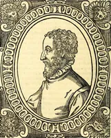 An illustration from Icones, id est verae imagines virorum doctrina simul et pietate illustrium, quorum praecipuè ministerio partim bonarum literarum studia sunt restituta, partim vera religio in variis orbis Christiani regionibus, nostra patrúmque memoria fuit instaurata: additis eorundem vitae & operae descriptionibus, quibus adiectae sunt nonnullae picturae quas emblemata vocant (1580)