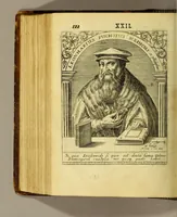 An illustration from Icones quinquaginta virorum illustrium doctrina & eruditione præstantium ad vivum effictæ, : cum eorum vitis (1597)