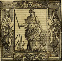 An illustration from Iconologia di Cesare Ripa Perugina ... Nella quale si descrivono diverse imagini di virtù, vitij, affetti, passioni humane, arti discipline, humori, elementi, corpi celesti, prouincie d'Italia, fiumi, tutte le parti del mondo, ed altre infinite materie. Opera utile ad oratori, predicatori, poeti pittori, sculptori, disegnatori, e ad ogni studioso, per inuentar concetti, emblemi, ed imprese, per diuisare qualsiuoglia appatato nuttiale, funerale, trionfale. Per rappresentar poemi drammatici, e per figurare co'suoi propij simboli ciò, che può cadere in pensiero humano. Ampliata ultimamente dallo stresso autore di CC. imagini, e erricchita di molti discorsi pieni di varia eruditione .. (1613)
