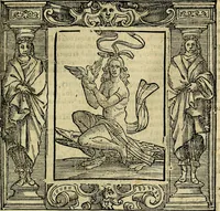 An illustration from Iconologia di Cesare Ripa Perugina ... Nella quale si descrivono diverse imagini di virtù, vitij, affetti, passioni humane, arti discipline, humori, elementi, corpi celesti, prouincie d'Italia, fiumi, tutte le parti del mondo, ed altre infinite materie. Opera utile ad oratori, predicatori, poeti pittori, sculptori, disegnatori, e ad ogni studioso, per inuentar concetti, emblemi, ed imprese, per diuisare qualsiuoglia appatato nuttiale, funerale, trionfale. Per rappresentar poemi drammatici, e per figurare co'suoi propij simboli ciò, che può cadere in pensiero humano. Ampliata ultimamente dallo stresso autore di CC. imagini, e erricchita di molti discorsi pieni di varia eruditione .. (1613)