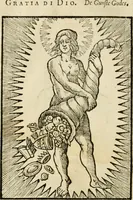 An illustration from Iconologia, of, Uytbeeldingen des verstands : waer in verscheiden afbeeldingen van deughden, ondeughden, genegentheden, menschlijcke hertztochten, konsten, leeringen, sinlijckheden, elementen, hemelsche lichamen, landschappen van Italien, revieren van alle deelen des werrelts, en alle andere ontallijcke stoffen, met hare verklaringen, werden verhandelt : een werck dat dienstigh is, allen reedenaers, poëten, schilders, beeldhouwers, teyckenaers, en alle andere konstbeminders en liefhebbers der geleertheyt en eerlijcke wetenschappen ... (1644)
