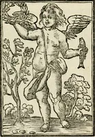 An illustration from Iconologia, of, Uytbeeldingen des verstands : waer in verscheiden afbeeldingen van deughden, ondeughden, genegentheden, menschlijcke hertztochten, konsten, leeringen, sinlijckheden, elementen, hemelsche lichamen, landschappen van Italien, revieren van alle deelen des werrelts, en alle andere ontallijcke stoffen, met hare verklaringen, werden verhandelt : een werck dat dienstigh is, allen reedenaers, poëten, schilders, beeldhouwers, teyckenaers, en alle andere konstbeminders en liefhebbers der geleertheyt en eerlijcke wetenschappen ... (1644)