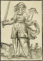 An illustration from Iconologia, of, Uytbeeldingen des verstands : waer in verscheiden afbeeldingen van deughden, ondeughden, genegentheden, menschlijcke hertztochten, konsten, leeringen, sinlijckheden, elementen, hemelsche lichamen, landschappen van Italien, revieren van alle deelen des werrelts, en alle andere ontallijcke stoffen, met hare verklaringen, werden verhandelt : een werck dat dienstigh is, allen reedenaers, poëten, schilders, beeldhouwers, teyckenaers, en alle andere konstbeminders en liefhebbers der geleertheyt en eerlijcke wetenschappen ... (1644)