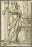 An illustration from Iconologia, of, Uytbeeldingen des verstands : waer in verscheiden afbeeldingen van deughden, ondeughden, genegentheden, menschlijcke hertztochten, konsten, leeringen, sinlijckheden, elementen, hemelsche lichamen, landschappen van Italien, revieren van alle deelen des werrelts, en alle andere ontallijcke stoffen, met hare verklaringen, werden verhandelt : een werck dat dienstigh is, allen reedenaers, poëten, schilders, beeldhouwers, teyckenaers, en alle andere konstbeminders en liefhebbers der geleertheyt en eerlijcke wetenschappen ... (1644)
