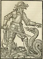An illustration from Iconologia, of, Uytbeeldingen des verstands : waer in verscheiden afbeeldingen van deughden, ondeughden, genegentheden, menschlijcke hertztochten, konsten, leeringen, sinlijckheden, elementen, hemelsche lichamen, landschappen van Italien, revieren van alle deelen des werrelts, en alle andere ontallijcke stoffen, met hare verklaringen, werden verhandelt : een werck dat dienstigh is, allen reedenaers, poëten, schilders, beeldhouwers, teyckenaers, en alle andere konstbeminders en liefhebbers der geleertheyt en eerlijcke wetenschappen ... (1644)