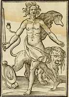 An illustration from Iconologia, of, Uytbeeldingen des verstands : waer in verscheiden afbeeldingen van deughden, ondeughden, genegentheden, menschlijcke hertztochten, konsten, leeringen, sinlijckheden, elementen, hemelsche lichamen, landschappen van Italien, revieren van alle deelen des werrelts, en alle andere ontallijcke stoffen, met hare verklaringen, werden verhandelt : een werck dat dienstigh is, allen reedenaers, poëten, schilders, beeldhouwers, teyckenaers, en alle andere konstbeminders en liefhebbers der geleertheyt en eerlijcke wetenschappen ... (1644)