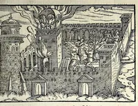 An illustration from Ierusalem, vetustissima illa et celeberrima totius mundi ciuitas : ex sacris literis et approbatis historicis ad unguem descripta : una cum orthodoxis figurae ac ueritatis explicationibus, iuxta scripturarum Veteris ac Noui Testamenti accuratam collationem : ac quaenam huius urbis, templique & omnium aliorum, tam intra quàm extra moenia locorum atque gestorum mystica sit repraesentatio : quid etiam peregrina propria nomina in tota passim histoira commemorata, signifcent at[que] denotent (1563)