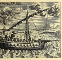 An illustration from II. Pars Indiae Orientalis, in qva Iohan. Hvgonis Lintscotani nauigatio in Orientem, item regna, littora, portus, flumina, apparentiae, habitus moresque Indorum & Lusitanorum pariter in Oriente degentium: praeterea merces, monetae, mensurae, & pondera, quae quibus in locis, quóve compendio prostent, accurate proponuntur. (1599)