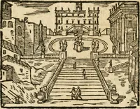 An illustration from Il Campidoglio trionfante in occasione della nobilissima caualcata fatta il dì 4. nouembre 1691 per l'eccellentissimo signor Ottauio Riari, marchese di Monte Peloso e senator di Bologna, nell'andar' a prenderui'l possesso della dignità di senator di Roma, conferitagli da nostro signore papa Innocenzo XII : colla descrizione dell'apparato fatto in Campidoglio, delle cirimonie praticate ne' palazzi, del Quirinale e dello stesso Campidoglio, e colla nota di tutte le particolarità attenenti à detta fonzione (1691)