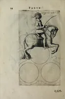 Picture 3 of 7 from Il cauallo da maneggio. Libro. Dove si tratta della nobilissima virtu del caualcare, come il cauagliere deue star' à cauallo, acciò sia chiamato perfetto cauagliere, amato e stimato da tutti; come si deue domar' il cauallo, gouernare, inferrare, imbrigliare, am̃aestrare; in che tempo si deuono pigliar li poledri per ammaestrarli di tempo in tempo, e di scola in scola. Della razza dei stalloni, de pelami; de segni buoni, et cattiui; & in fine dei remedij ad' ogni sorte d'infirmità che puol accader' al cauallo. Diviso in tre parti, nella prima si tratta del conoscer li caualli; nella seconda il modo di caualcare; nella terza il modo di medicar' ogni sorte d'infirmità; con tre tauole .. (1650), leaf 42