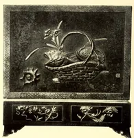 An illustration from Illustrated Catalogue of the Noteworthy Collection of Cloisonne and Other Enamels, Old Japanese Bronzes, Sword Guards, Knife Handles, Swords, Lacquers and Fine Old Brocades : belonging to Dr. Alfred Owre of Minneapolis (1917)