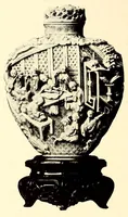 An illustration from Illustrated catalogue of an important collection of antique Chinese porcelains, ancient pottery, fine jades and agates, cloisonne enamels, beautiful snuff bottles, carved rhinoceros horn, bronzes and other objects : formed by Ernest Marsh, J.P. of Haselmore, Surrey, England .. (1916)