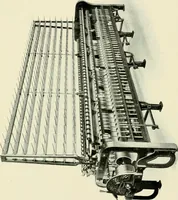 An illustration from Illustrated catalogue of cotton machinery built by Howard & Bullough American Machine Company, Ltd., Pawtucket, R.I., U.S.A. : opening, picking, carding, drawing, roving, spinning, twisting and winding machinery : warpers and slashers : containing also floor spaces, speeds, productions, gearing diagrams, useful tables and other information (1909)