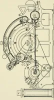 An illustration from Illustrated catalogue of cotton machinery built by Howard & Bullough American Machine Company, Ltd., Pawtucket, R.I., U.S.A. : opening, picking, carding, drawing, roving, spinning, twisting and winding machinery : warpers and slashers : containing also floor spaces, speeds, productions, gearing diagrams, useful tables and other information (1909)