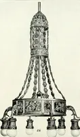 An illustration from Illustrating light iron pressed rosettes, cups, husks, leaves, roses and various ornaments used on lamps and lighting fixtures ... (1922)