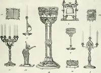 An illustration from Illustrating light iron pressed rosettes, cups, husks, leaves, roses and various ornaments used on lamps and lighting fixtures ... (1922)