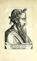 An illustration from Illvstrivm philosophorvm et poetarvm vetervm XII. effigies : ex antiquistum marmoreis tum aeneis signis ad viuum expressȩ & nũc primùm in lucem aeditae : opera Renati Boiuin .. (1566)
