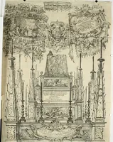 An illustration from Il sepolcro glorioso, ornato dalla pietà dell'insigne Congregatione dell' Entierro di Cristo N.S. : nell'essequie della Maestà di Filippo Quarto nella chiesa di Santo Fedele de PP. della Compagnia di Giesù in Milano li 16. genaro 1666 (1666)