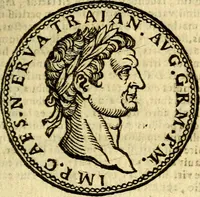 An illustration from Imagines et vitae imperatorvm Romanorvm: Illae ad vetusta numismata fideliter designatae; hae ex probatissimis auctoribus depromtae. Addita ad singulas imagines Ausonÿ & aliorum Elogia Tetrasticha (1599)