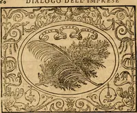 An illustration from Dialogo dell'imprese militari et amorose di monsignor Giovio, vescouo di Nocera : con vn ragionamento di messer Lodouico Domenichi nel medesimo soggetto ; con la tavola (1559)