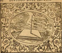 An illustration from Dialogo dell'imprese militari et amorose di monsignor Giovio, vescouo di Nocera : con vn ragionamento di messer Lodouico Domenichi nel medesimo soggetto ; con la tavola (1559)
