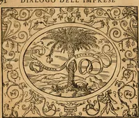 An illustration from Dialogo dell'imprese militari et amorose di monsignor Giovio, vescouo di Nocera : con vn ragionamento di messer Lodouico Domenichi nel medesimo soggetto ; con la tavola (1559)